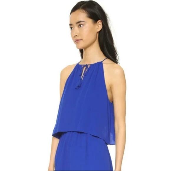 Madewell Maxi Dress Size 2 Flutter Back Overlay Midi Tiered Slit Royal Blue - Picture 2 of 16